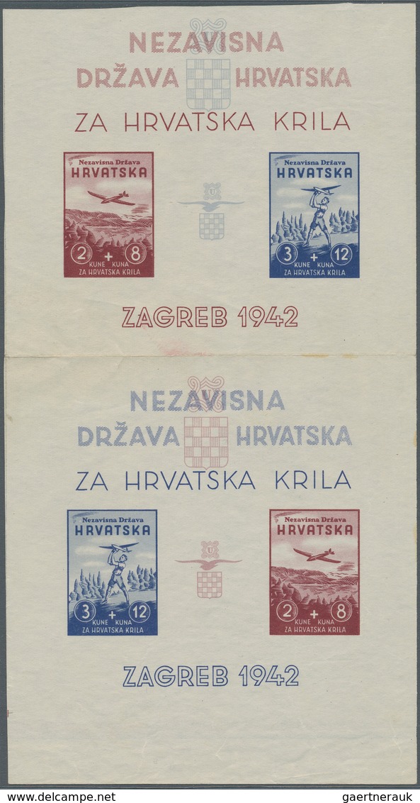 Kroatien: 1942 (25 Mar). Aviation Fund. 2K + 8K Claret And 3K + 12K Blue, IMPERF, Colours As The Iss - Croatie