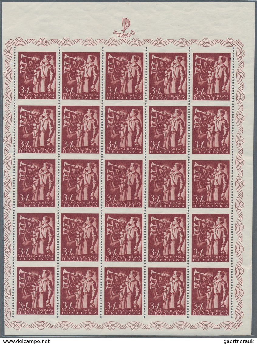 Kroatien: 1942. (5 July). National Relief Fund, "Pomoc". Variety: 3 + 1K Dull Carmine-brown, Perf L1 - Croatia