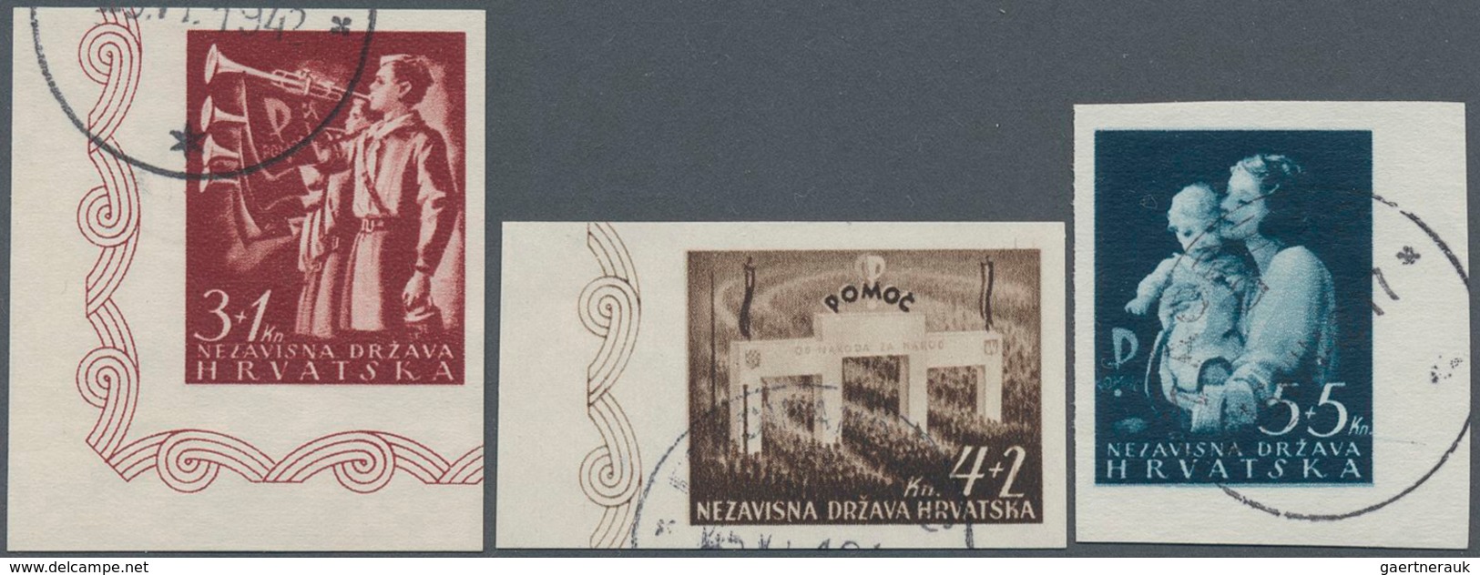 Kroatien: 1942, 3 K To 5 K "POMOC" Unperforated Canceled Set From The Margin, In Addition No. 83/85 - Croatia