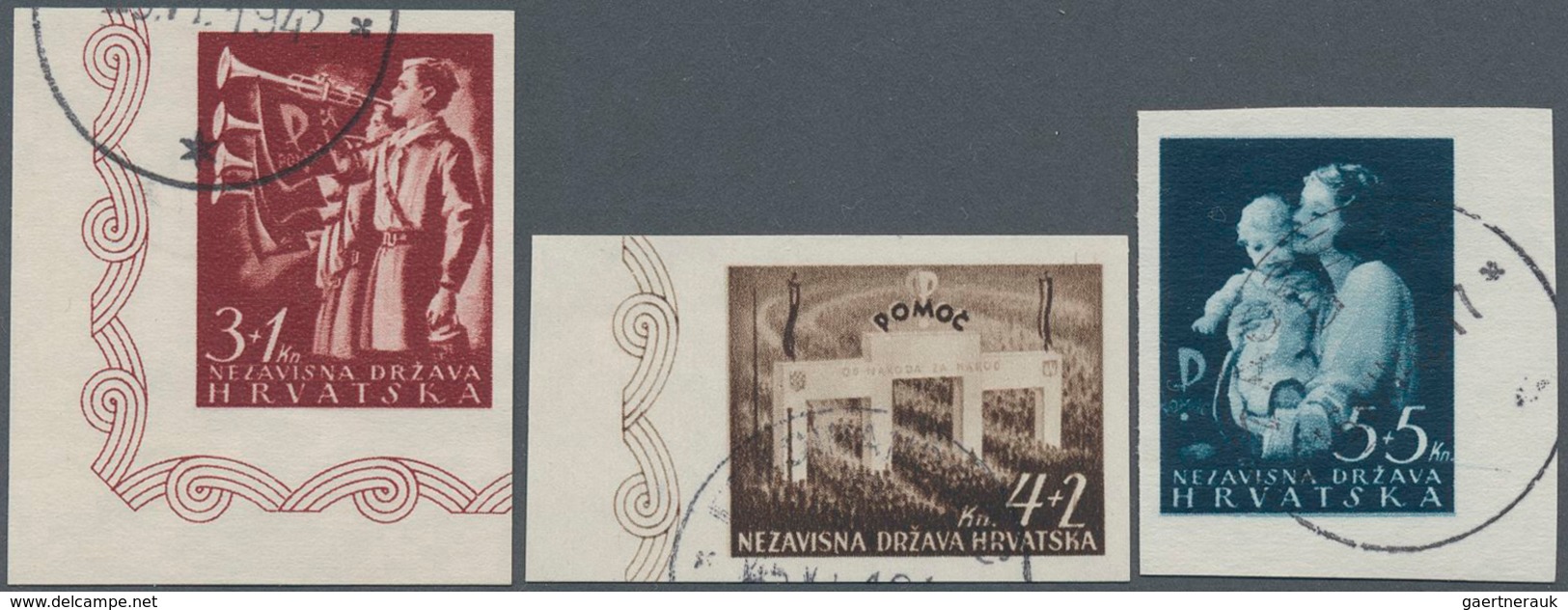 Kroatien: 1942, 3 K To 5 K "POMOC" Unperforated Canceled Set From The Margin, In Addition No. 83/85 - Kroatien