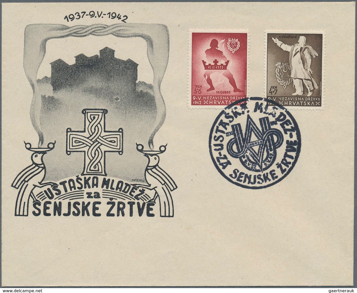 Kroatien: 1942, Ustascha Youth Both Values With Decorativ Field, Both Values Unperforated With Decor - Kroatien