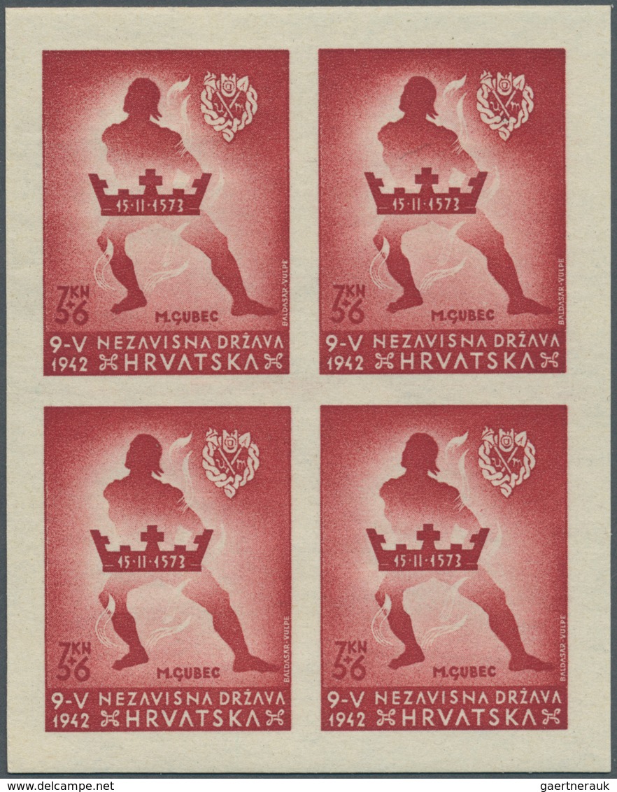 Kroatien: 1942, 3 K + 6 K Brown-carmine "Ustashe Youth", Imperforated Block Of 4, Mint Full Original - Croatia