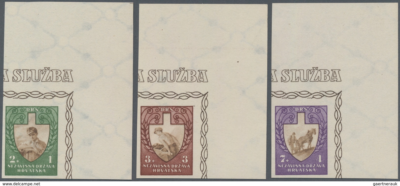 Kroatien: 1943 (17 Jan). Labour Front. Variety: 2K + 1K Sepia And Olive, 3K + 3K Sepia And Purple-br - Croatia