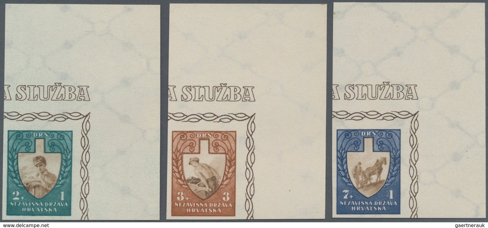 Kroatien: 1943 (17 Jan). Labour Front. Variety: 2K + 1K Sepia And Olive, 3K + 3K Sepia And Purple-br - Croatia