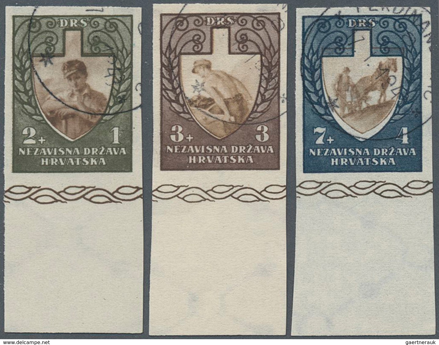 Kroatien: 1943, 2 K / 7 K Work Service Imperforated With Print Of Phase 4 On The Back, Used From The - Kroatien