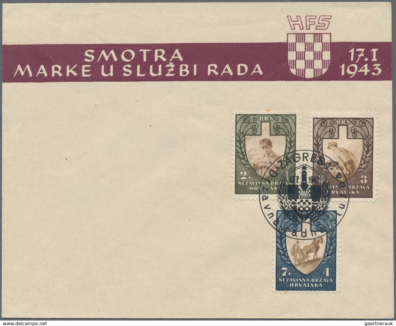 Kroatien: 1943, 2 K / 7 K Work Service Imperforated With Print Of Phase 4 On The Back, Used From The - Croatie