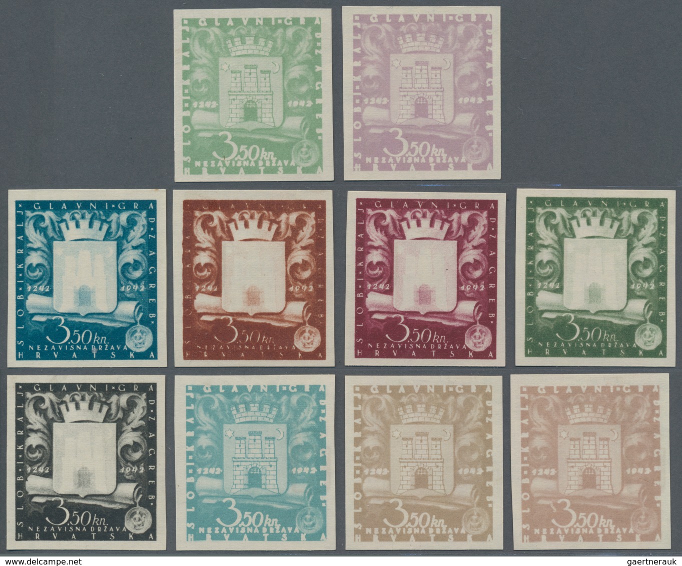 Kroatien: 1943 (21 March). Seventh Centenary Of Foundation Of Zagreb. COLOUR TRIALS. 3.50K Blue-gree - Croatia