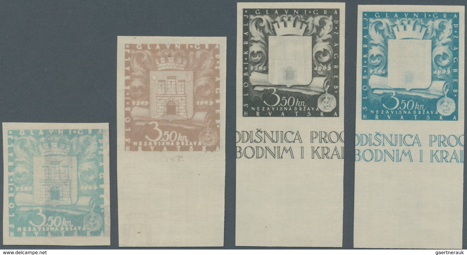 Kroatien: 1943 (23 Mar). Seventh Centenary Of Foundation Of Zagreb. Variety: 3K50 (+6K50), IMPERF, U - Kroatien