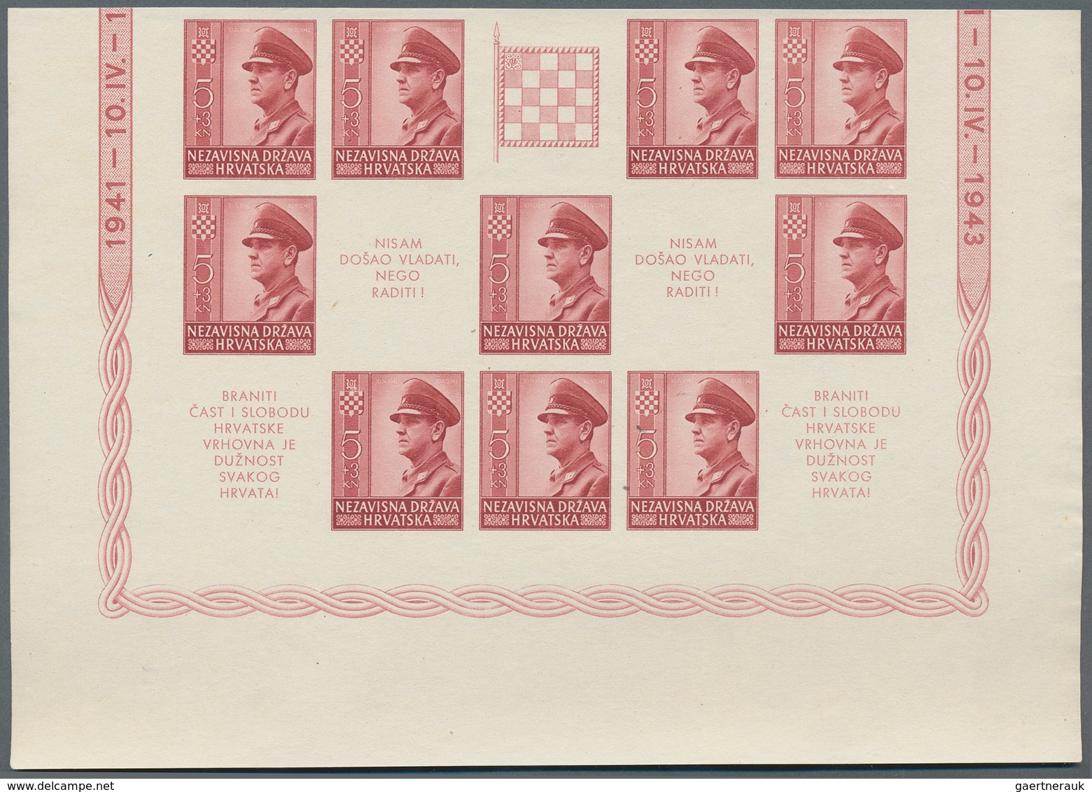 Kroatien: 1943 (10 April). Croat Youth Fund. State President A. Pavelic, 16 Stamps, Central Label Wi - Kroatien