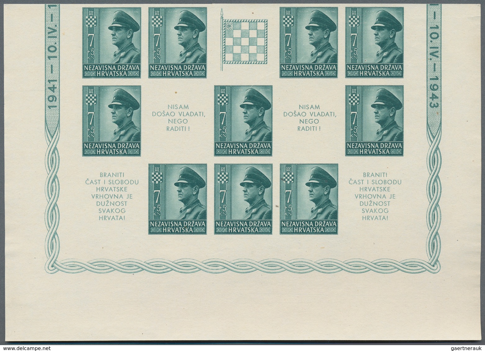 Kroatien: 1943 (10 April). Croat Youth Fund. State President A. Pavelic, 16 Stamps, Central Label Wi - Kroatien