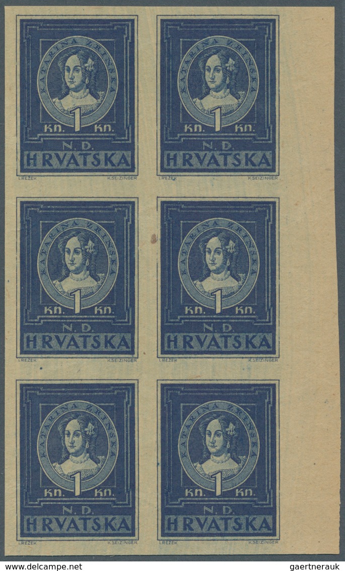 Kroatien: 1943 (7 June). Famous Croats (Katarina Zrinska), 1K Blue, Imperf, Ungummed Porous Yellow P - Kroatien