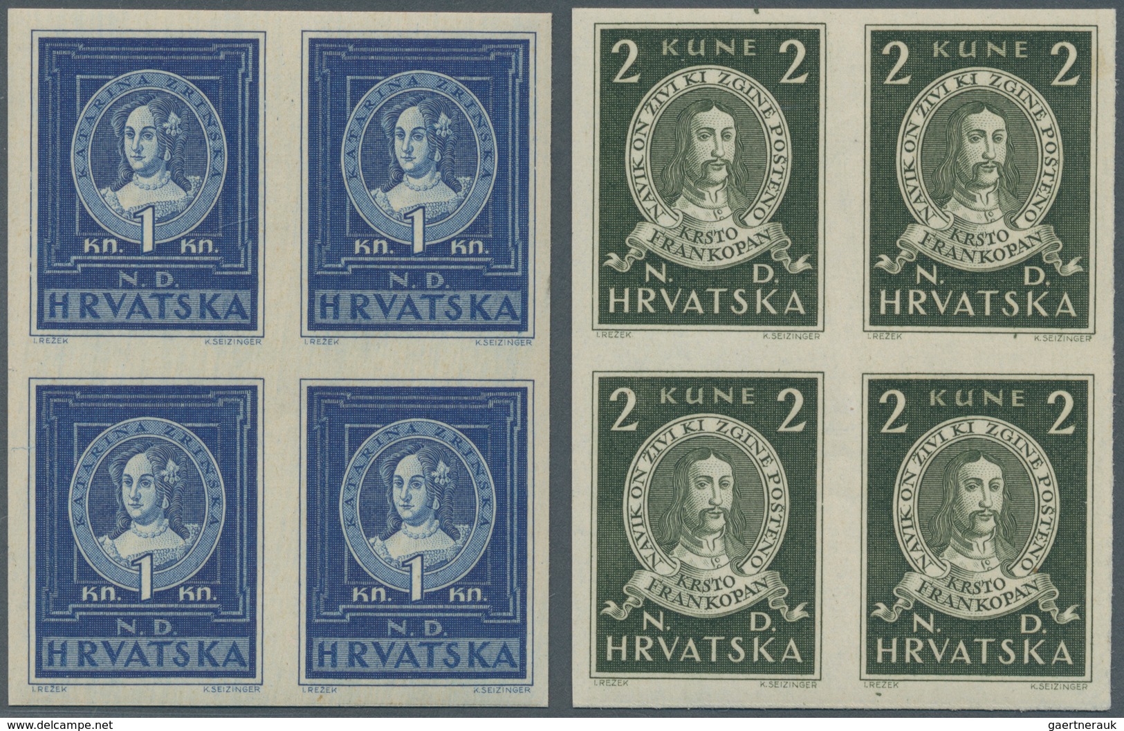 Kroatien: 1943 (7 June). Famous Croats (Katarina Zrinska, Krsto Frankopan And Petar Zrinski).  1K Bl - Kroatien