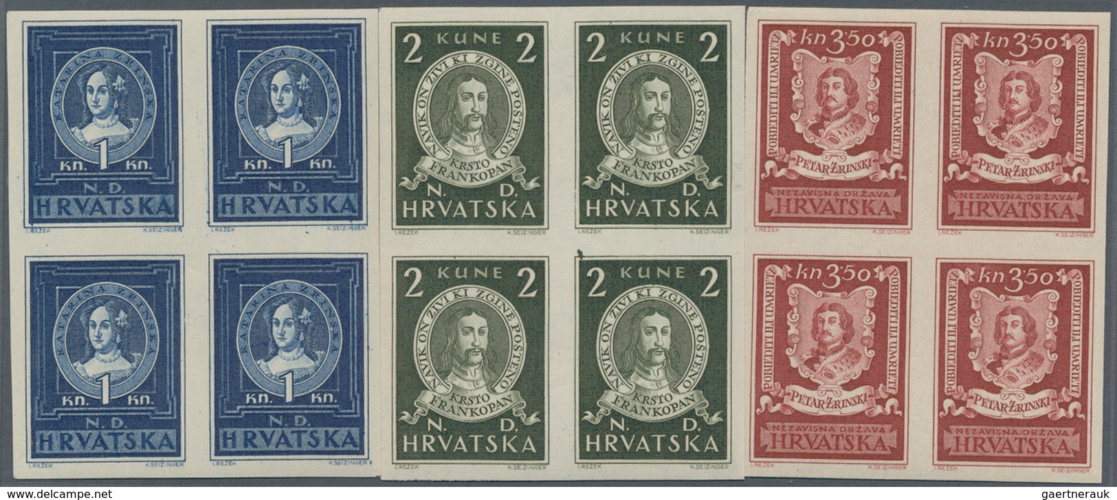 Kroatien: 1943 (7 June). Famous Croats (Katarina Zrinska, Krsto Frankopan And Petar Zrinski).  1K Da - Kroatien