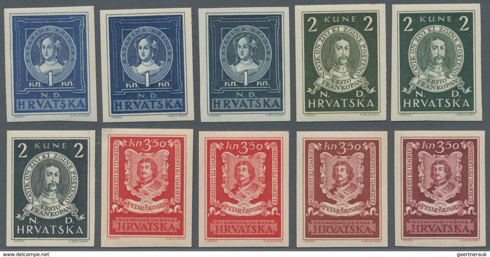 Kroatien: 1943 (7 June). Famous Croats. COLOUR TRIALS, 1K, 2K + 3K, All IMPERF, All Printed In THREE - Kroatien