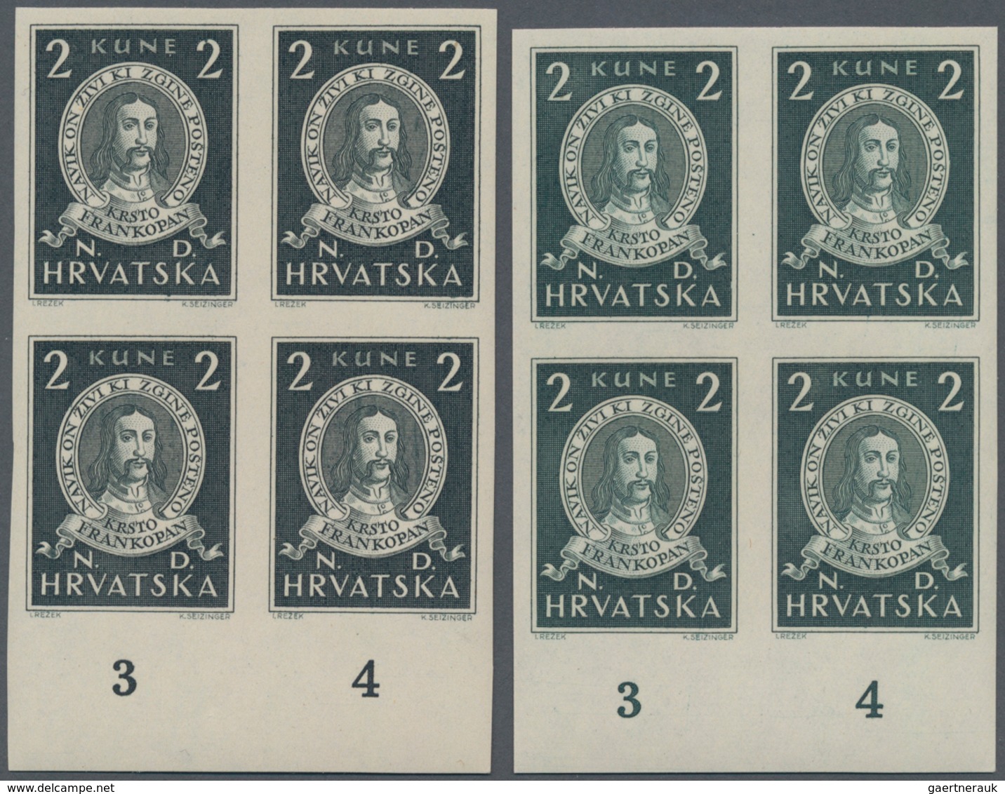 Kroatien: 1943 (7 June). Famous Croats (Katarina Zrinska, Krsto Frankopan And Petar Zrinski). Colour - Croatia