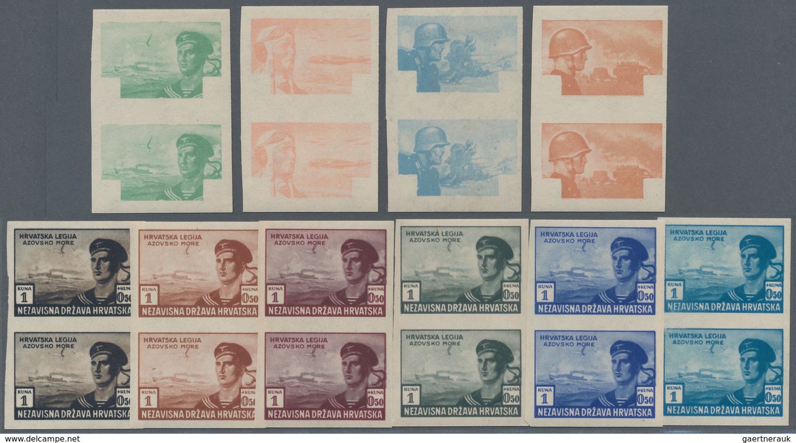 Kroatien: 1943 (1 July). Croat Legion Relief Fund. Variety: 1K 0,50K Dark Green, 2K + 1K Carmine-lil - Kroatien