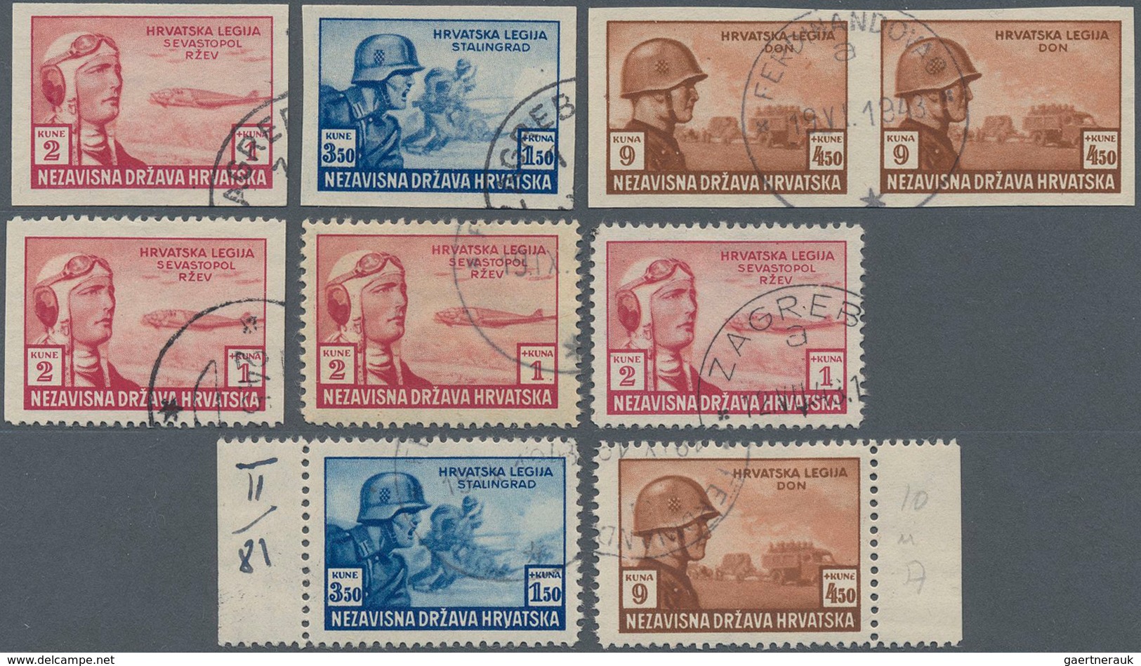 Kroatien: 1943, Croatian Legionaries Unperforated Thereby 9 K. In The Double Piece, 2 K. Vertical Un - Croatia