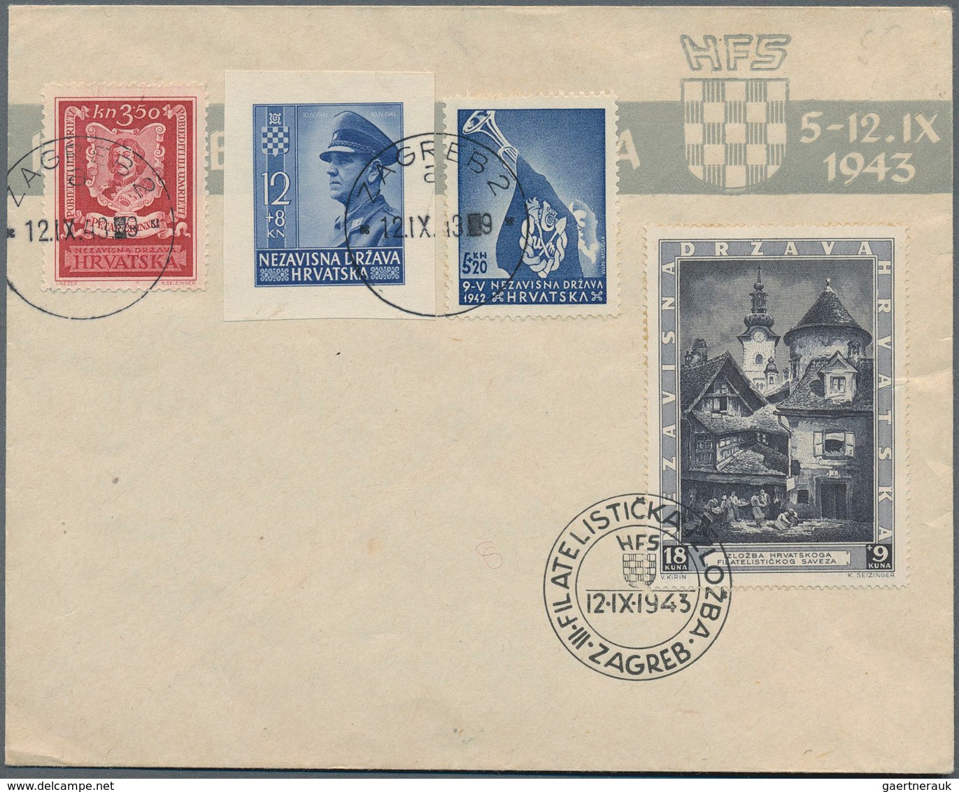 Kroatien: 1943, philatelic exhibition in Zagreb with engraver mark, single piece imperforated, block