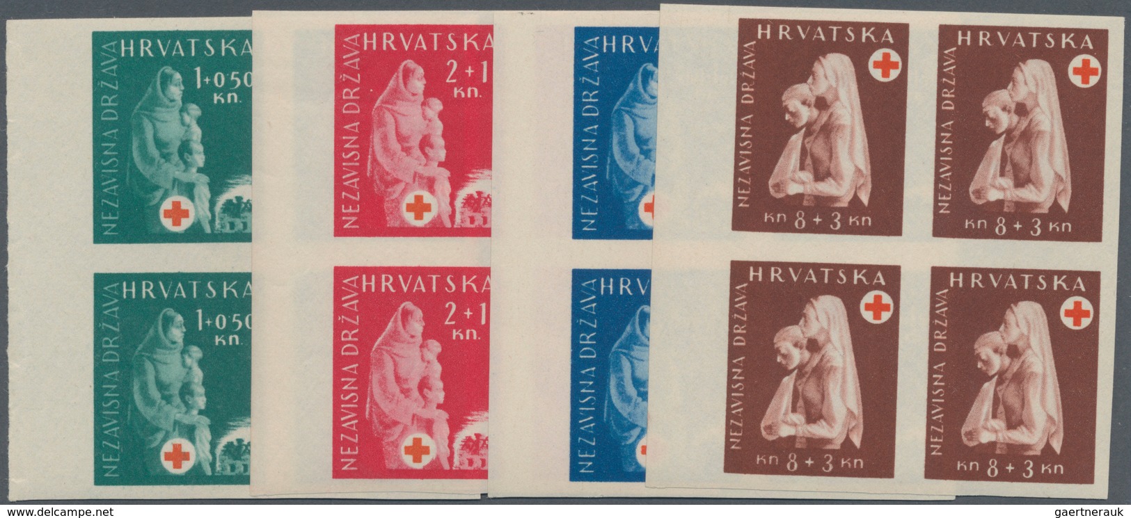 Kroatien: 1943 (3 Oct). Red Cross Fund. Set Of Ten, IMPERF, In Superb Mint Never Hinged Blocks Of Fo - Croatia