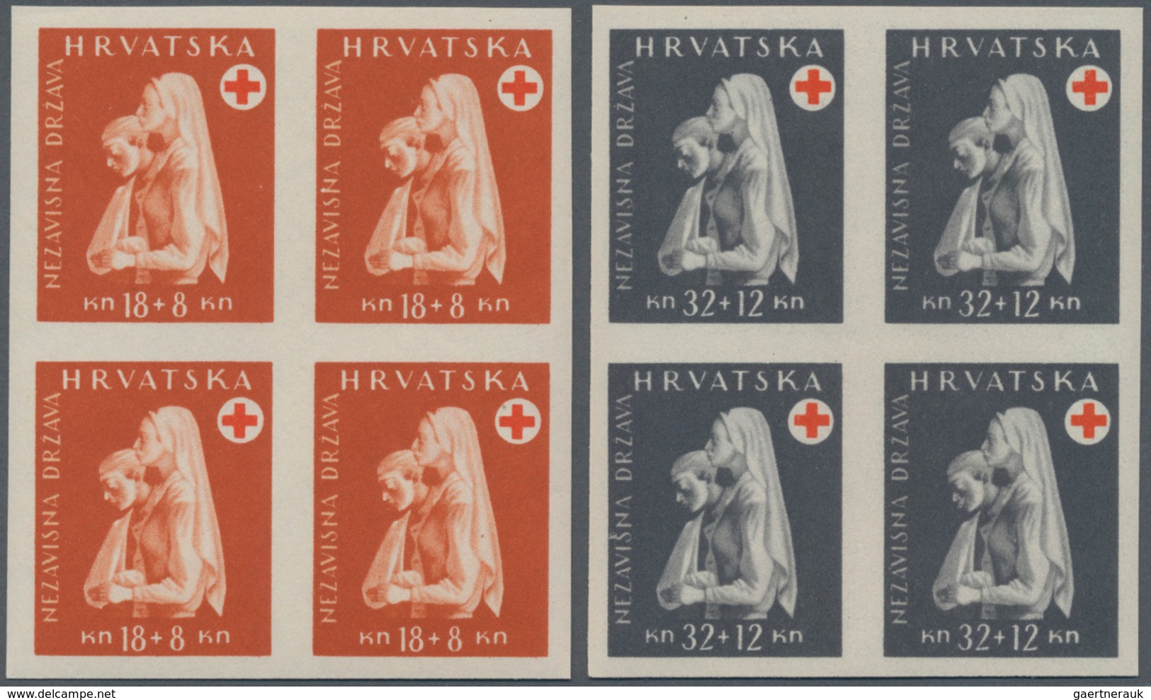 Kroatien: 1943 (3 Oct). Red Cross Fund. Set Of Ten, IMPERF, In Superb Mint Never Hinged Blocks Of Fo - Croatia