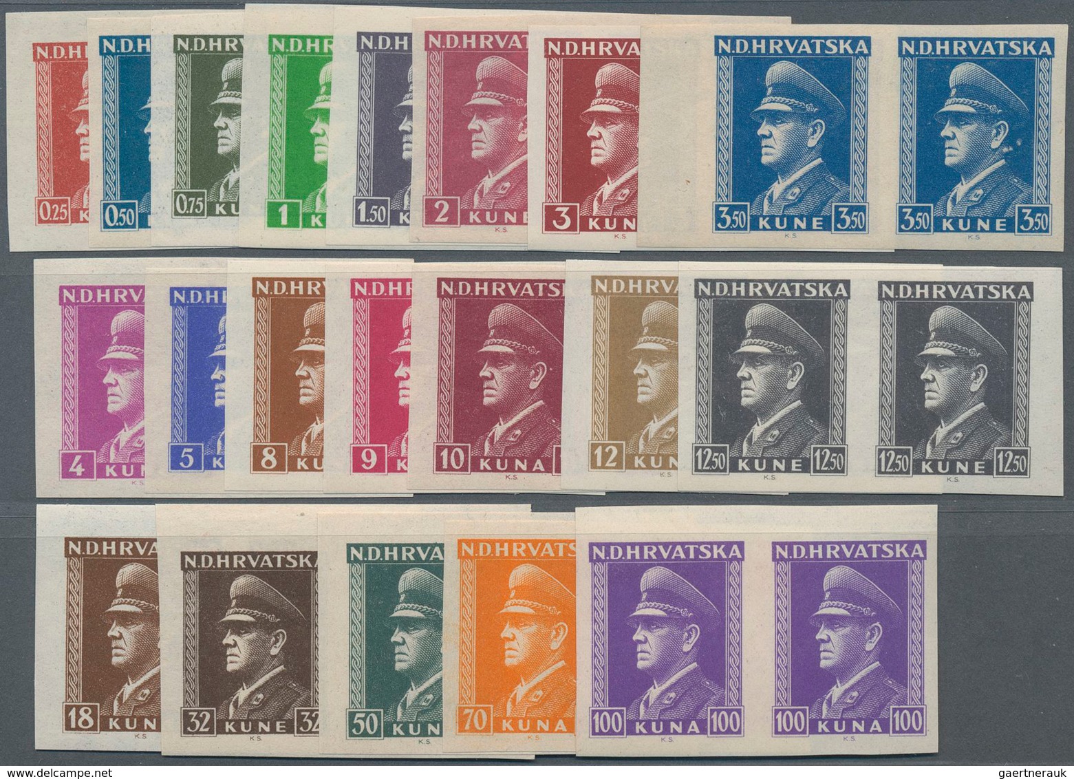 Kroatien: 1943, President Pavelic As Unperforated Set In Horizontal Pairs, Mint Never Hinged, 100 K - Croatia