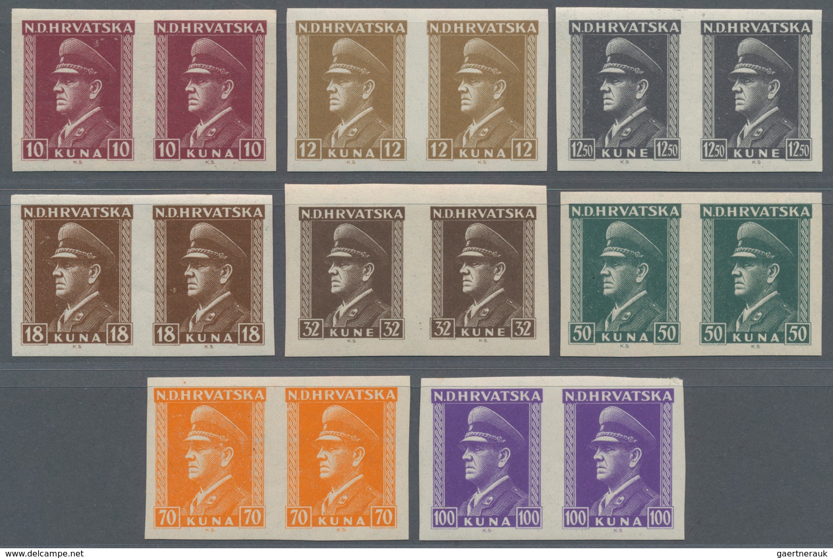 Kroatien: 1943-44. State President Definitives (“Dr. A. Pavelich”). Set Of Twenty, IMPERF In Fine Mi - Kroatien