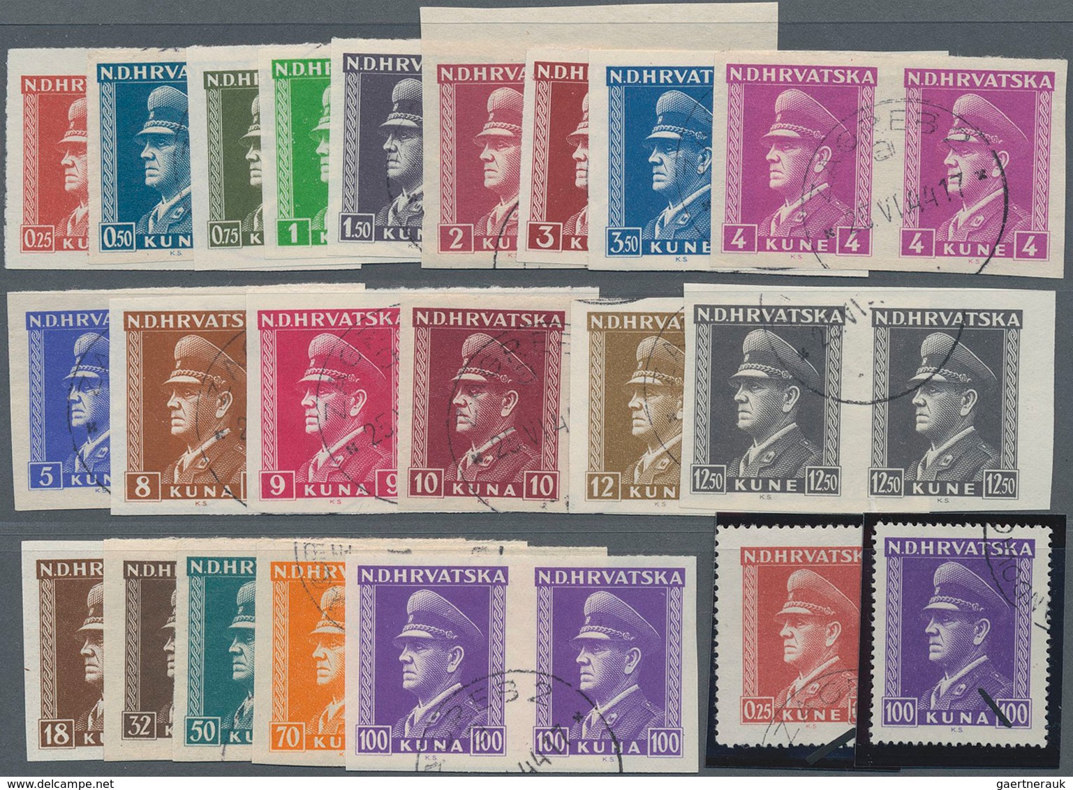 Kroatien: 1943, President Pavelic As Unperforated Set In Horizontal Pairs, All Used, In Adition Perf - Croatia