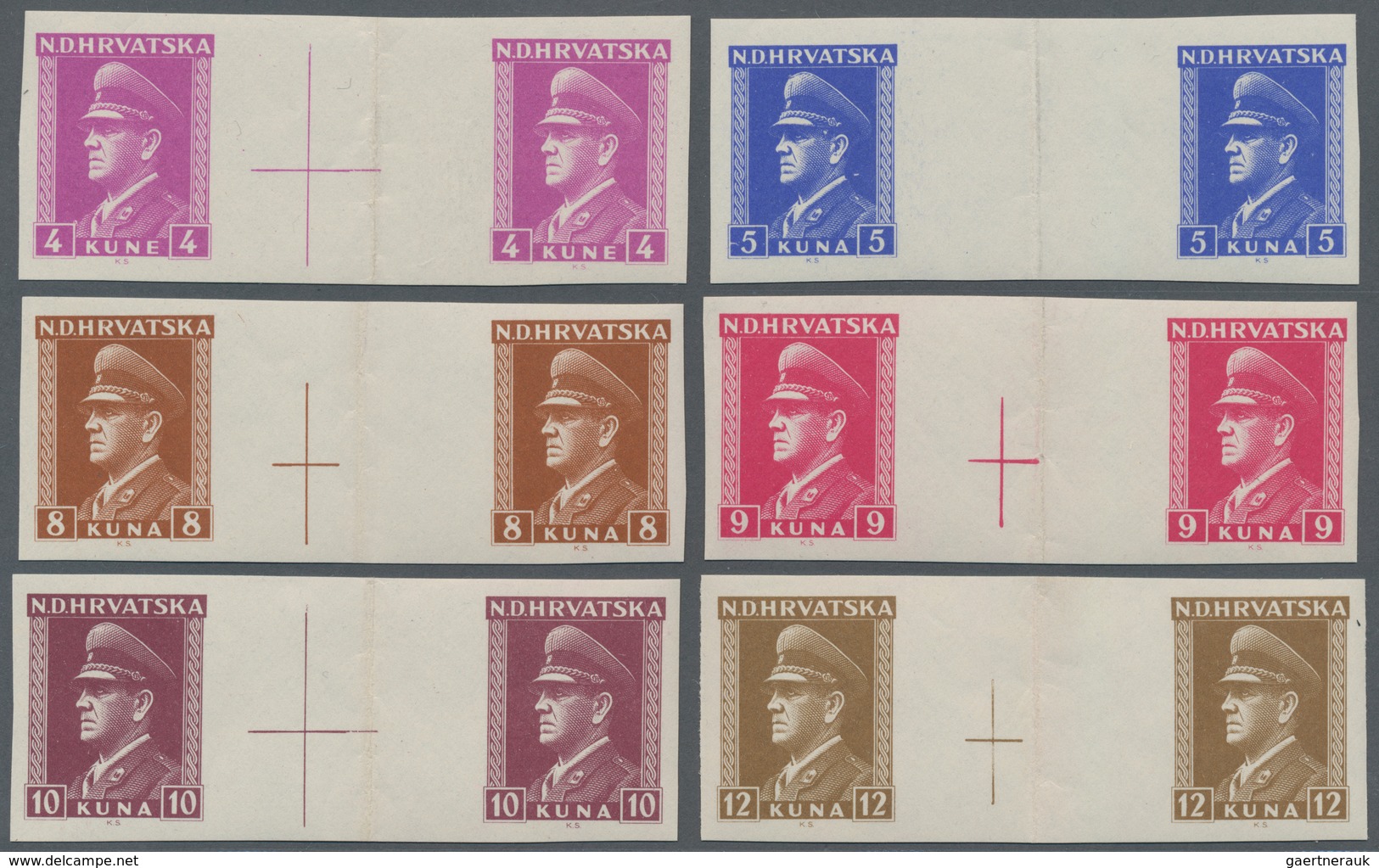 Kroatien: 1944 (Jan - May). Dr. Ante Pavelic. Variety: 0.25K Brown-red, 0.75K Bronze-green, 1K Brigh - Croatia