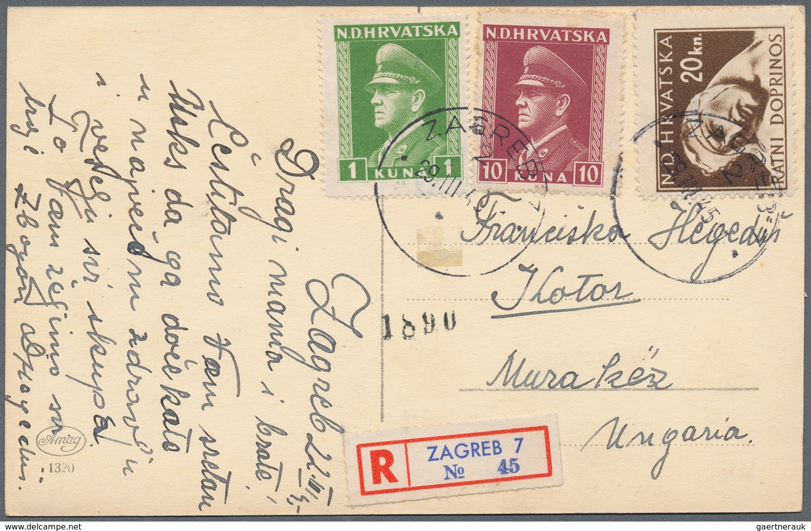 Kroatien: 1945. Easter Greetings Card, Registeed To An Address In Hungary, Correctly Franked 11 K, P - Kroatien