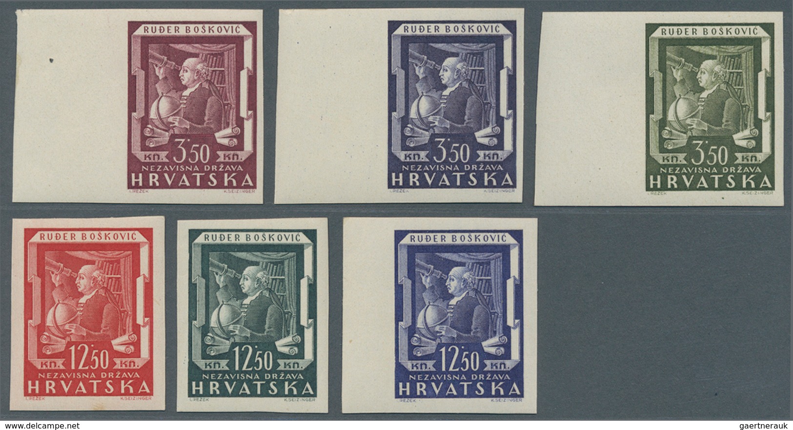 Kroatien: 1943 (13 Dec). Honouring Rudger Boskovic (Astronomer). The Complete Run Of COLOUR TRIALS, - Kroatien