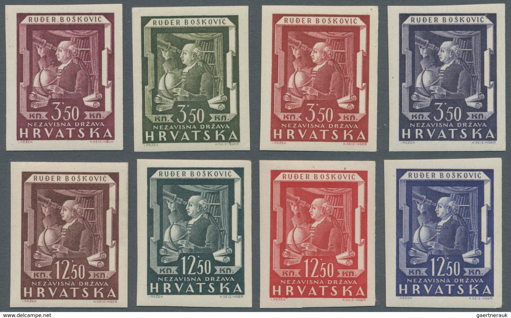 Kroatien: 1943, Brother Boskovic 3,50 And 12,50 K, 8 Imperforated Values In Various Colors, 5 Values - Kroatien