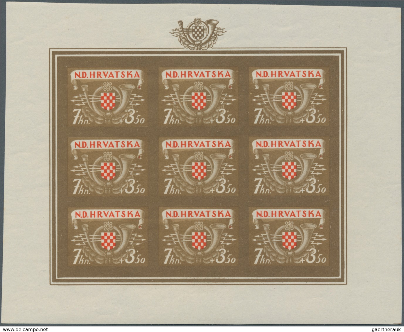 Kroatien: 1944. (1 Feb). Postal And Railway Employees Relief Fund. VARIETY 7K + 3.50K Light Brown/da - Croatia