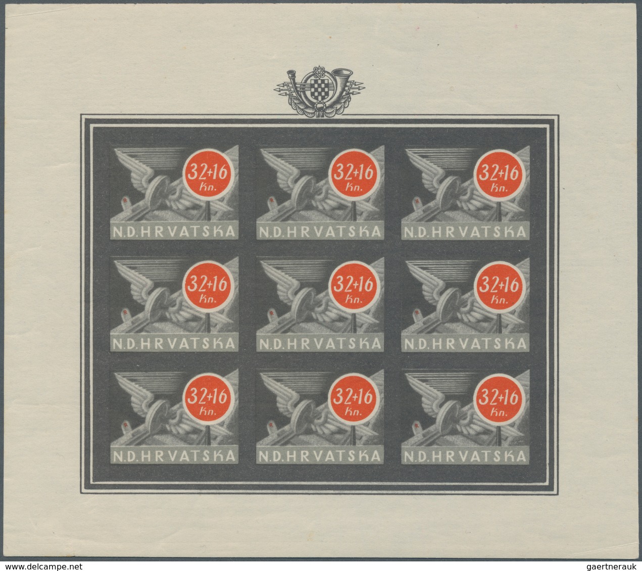 Kroatien: 1944. (1 Feb). Postal and Railway Employees Relief Fund. VARIETY 7K + 3.50K light brown/da