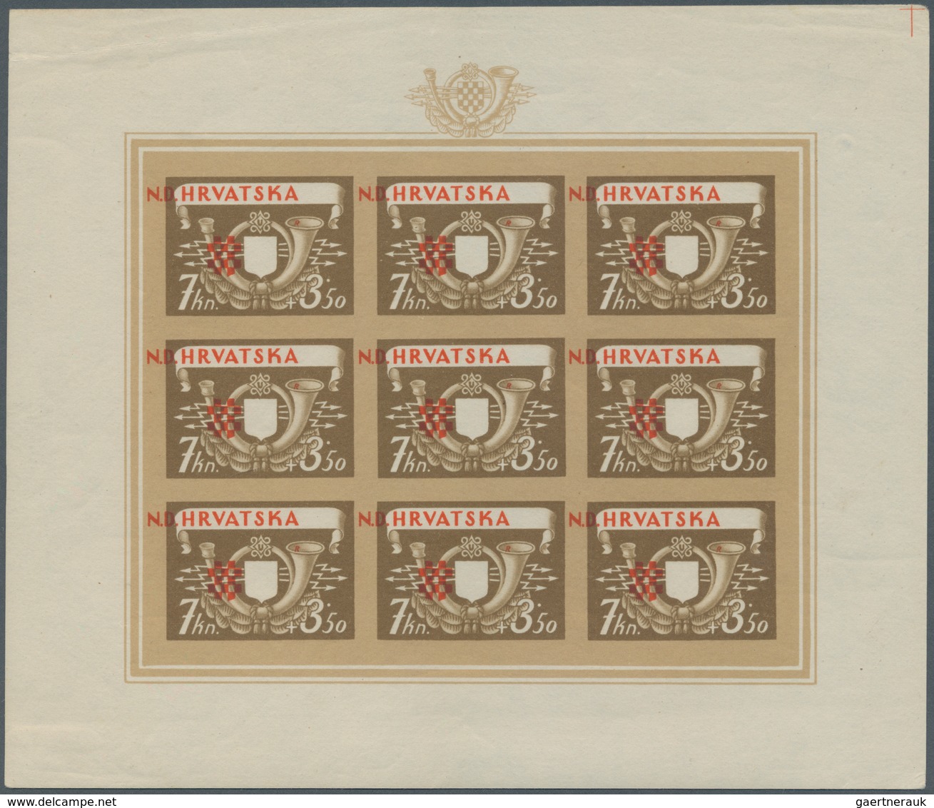 Kroatien: 1944 (3 Feb). Postal And Railway Employees Fund. Variety: 7K + 3.50K Brown And Bistre, 16K - Kroatien