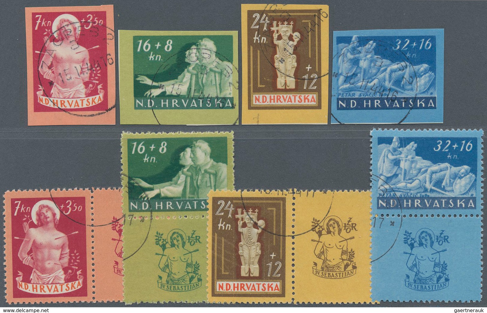 Kroatien: 1944, 7 + 3.50 K. War-damaged As Unperforated Set And Once Set With Attached Decorative Fi - Croatia