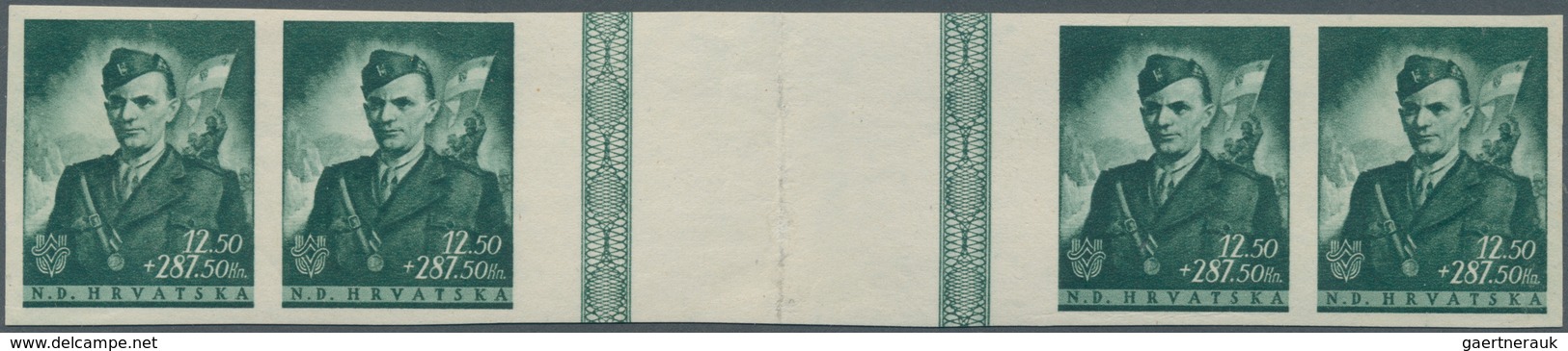 Kroatien: 1944. Hounouring Jure-Ritter Francetich. 12K50 + 287K50 Blakish-green, Imperf. Colour Tria - Kroatien