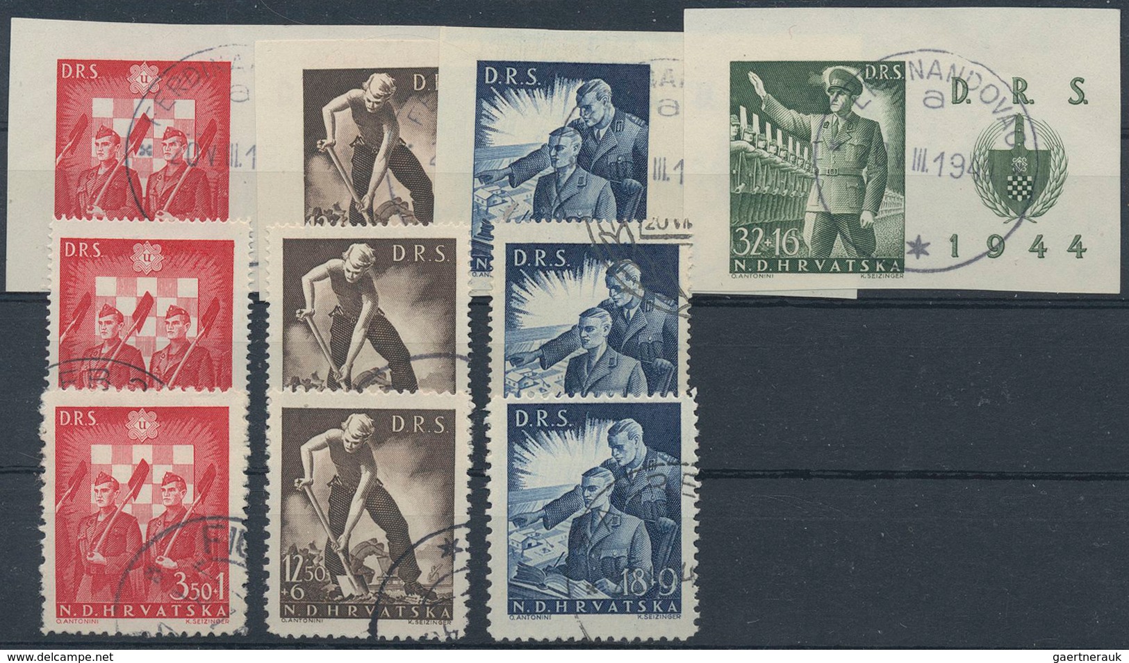 Kroatien: 1944, State Labor Service Unperforated With Decorativ Field And First Day Cancellation, 16 - Croatie