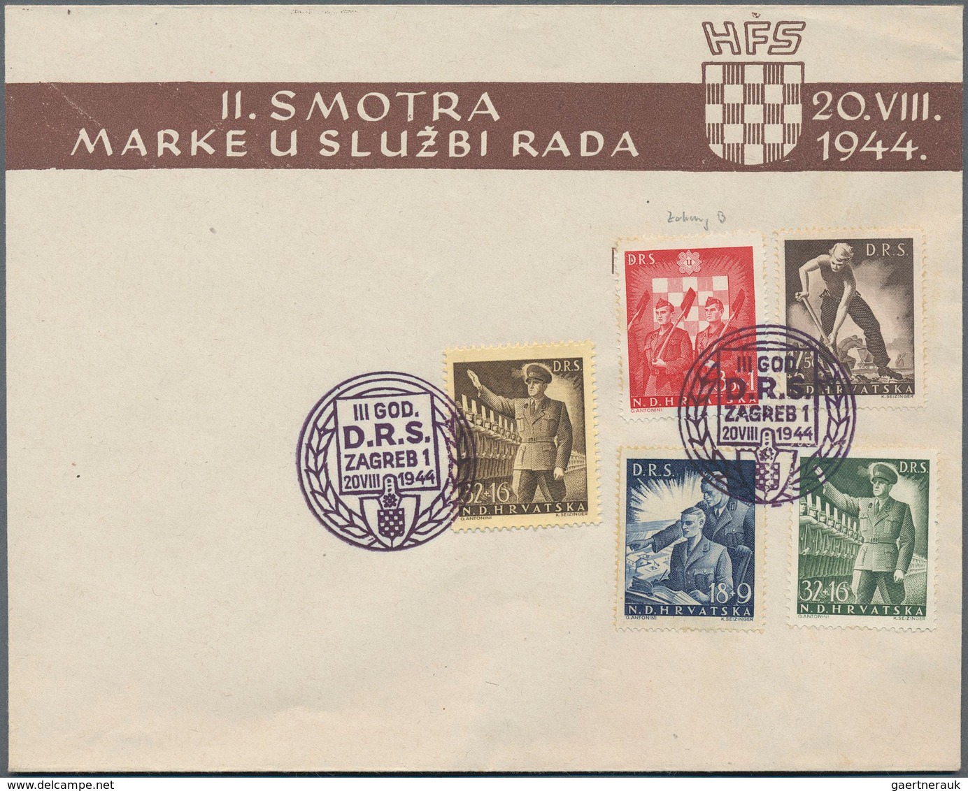 Kroatien: 1944, State Labor Service Unperforated With Decorativ Field And First Day Cancellation, 16 - Croatia