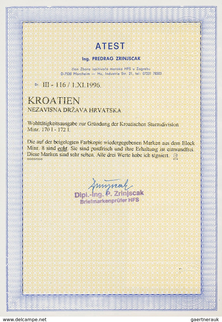 Kroatien: 1945, Founding Of The Croatian Attack-division Completely Mint Never Hinged. Certificate Z - Kroatien