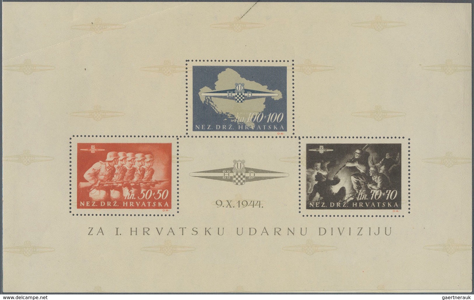 Kroatien: 1945, Sturmdivisions Block On Different Paper, Mint Never Hinged. The Block Has A Break Le - Croatie