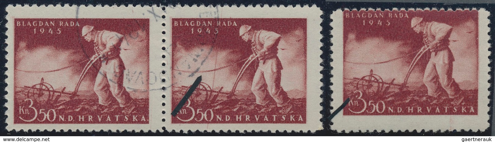 Kroatien: 1945, 3.50 K. Day Of Work Once With Plate Error "point In 3", Once "vertical Line From Abo - Croatia