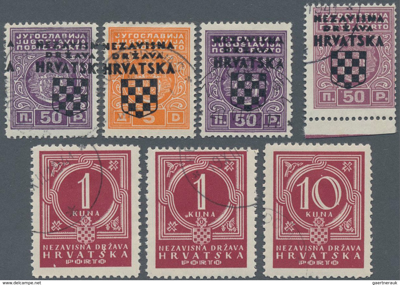 Kroatien - Portomarken: 1941, 0,50 Pair, 5 Din, 1 K. And 10 K. Used With Shifted Overprint Or Plate - Croatie