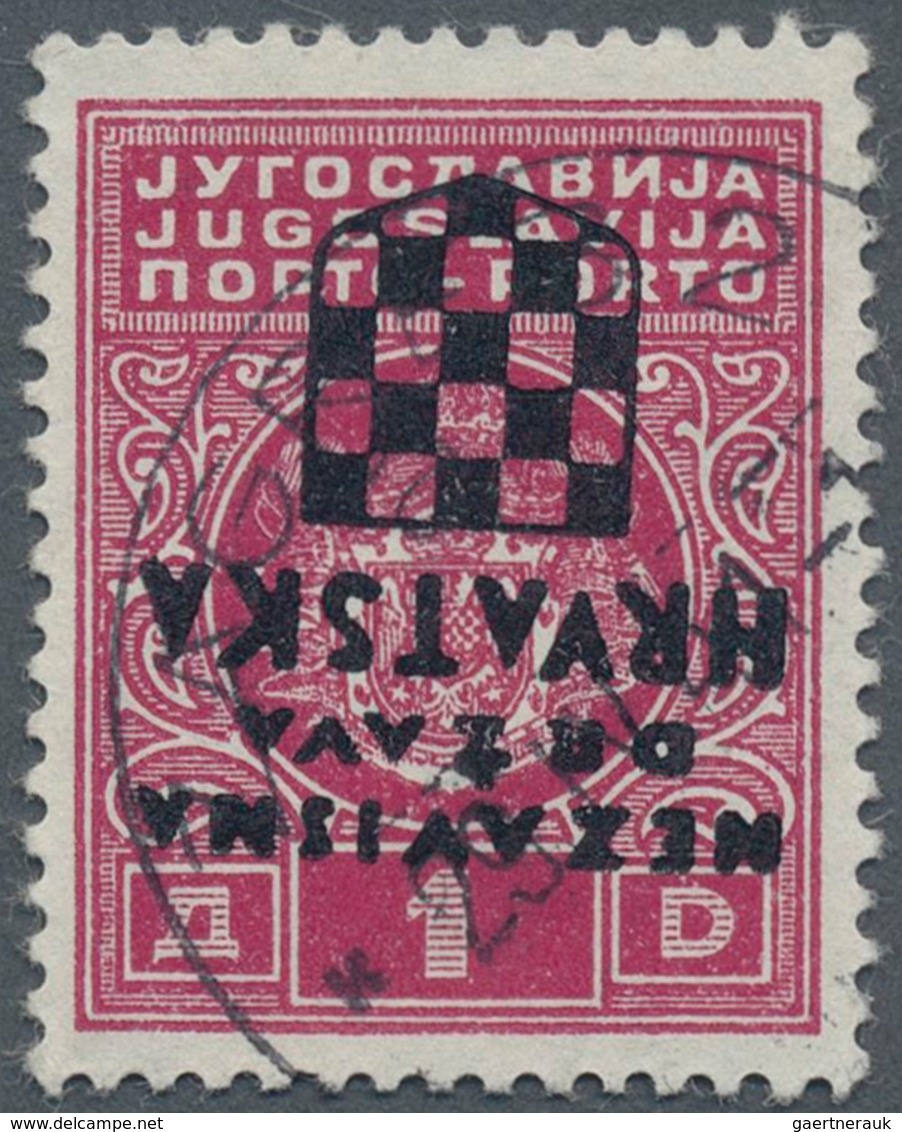 Kroatien - Portomarken: 1941, 1 Din With Inverted Overprint, Used ÷ 1941, 1 Din Mit Kopfstehendem Au - Kroatien