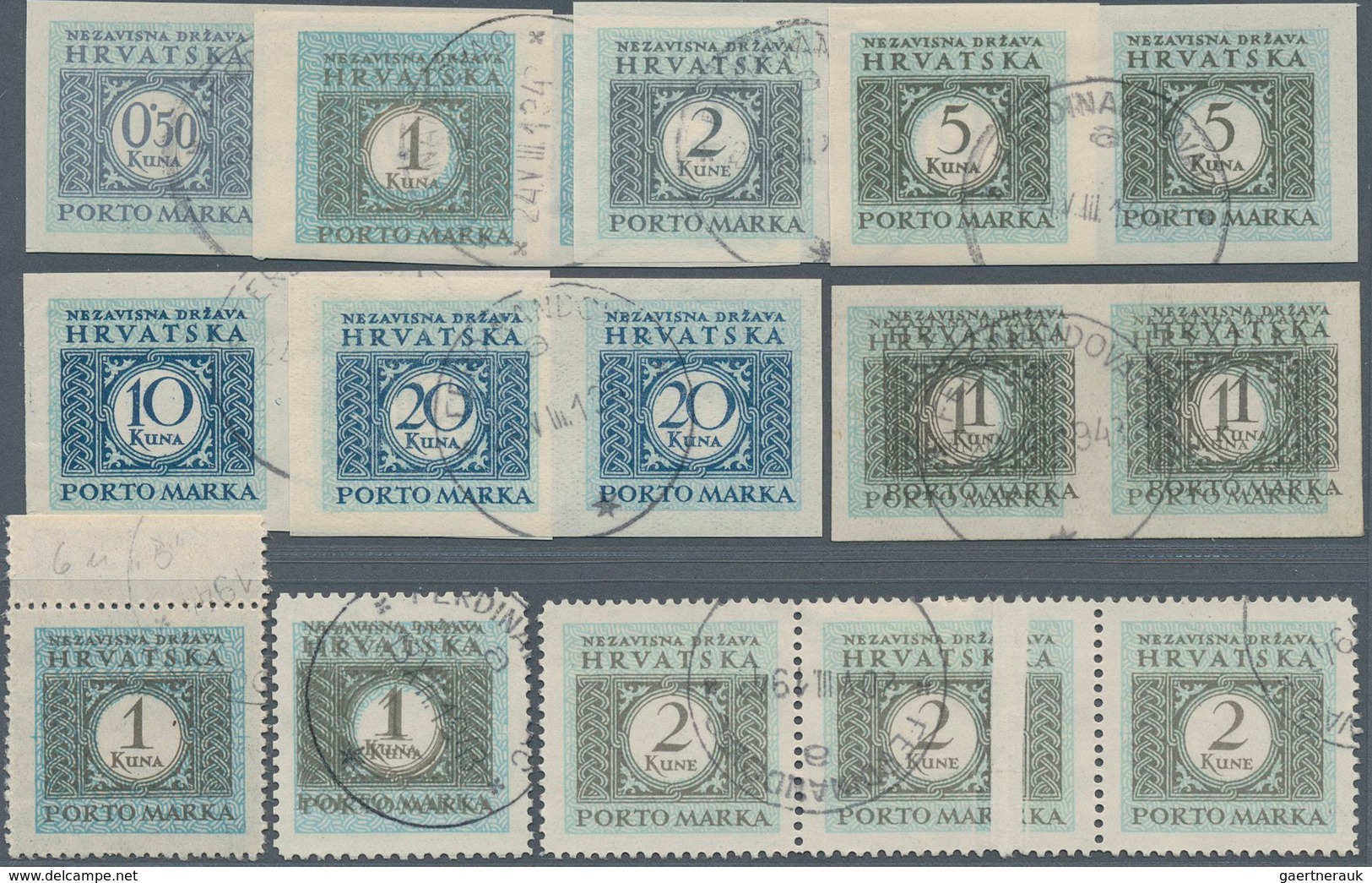 Kroatien - Portomarken: 1942, Numeral Drawing In Double Pieces Unperforated Used, In Addition 1 K Si - Croatie