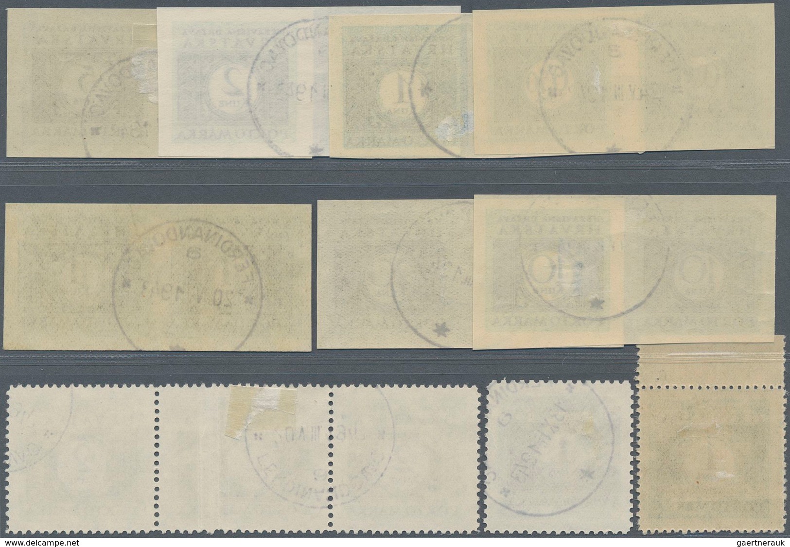 Kroatien - Portomarken: 1942, Numeral Drawing In Double Pieces Unperforated Used, In Addition 1 K Si - Croatie