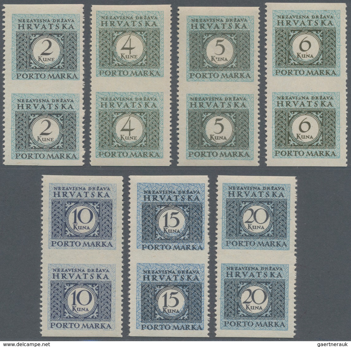 Kroatien - Portomarken: 1943/1944. POSTAGE DUE. 2K, 4 K, 5K & K, Dark Grey/turquouse-blue And 10 K, - Kroatien