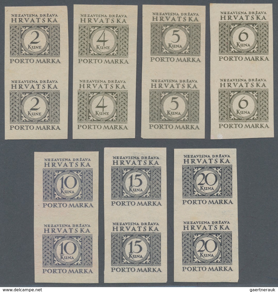 Kroatien - Portomarken: 1943/1944. POSTAGE DUE. PROFS. 2K, 4K, %K & 6 K Dark Grey, 10 K K Blue-black - Croatie