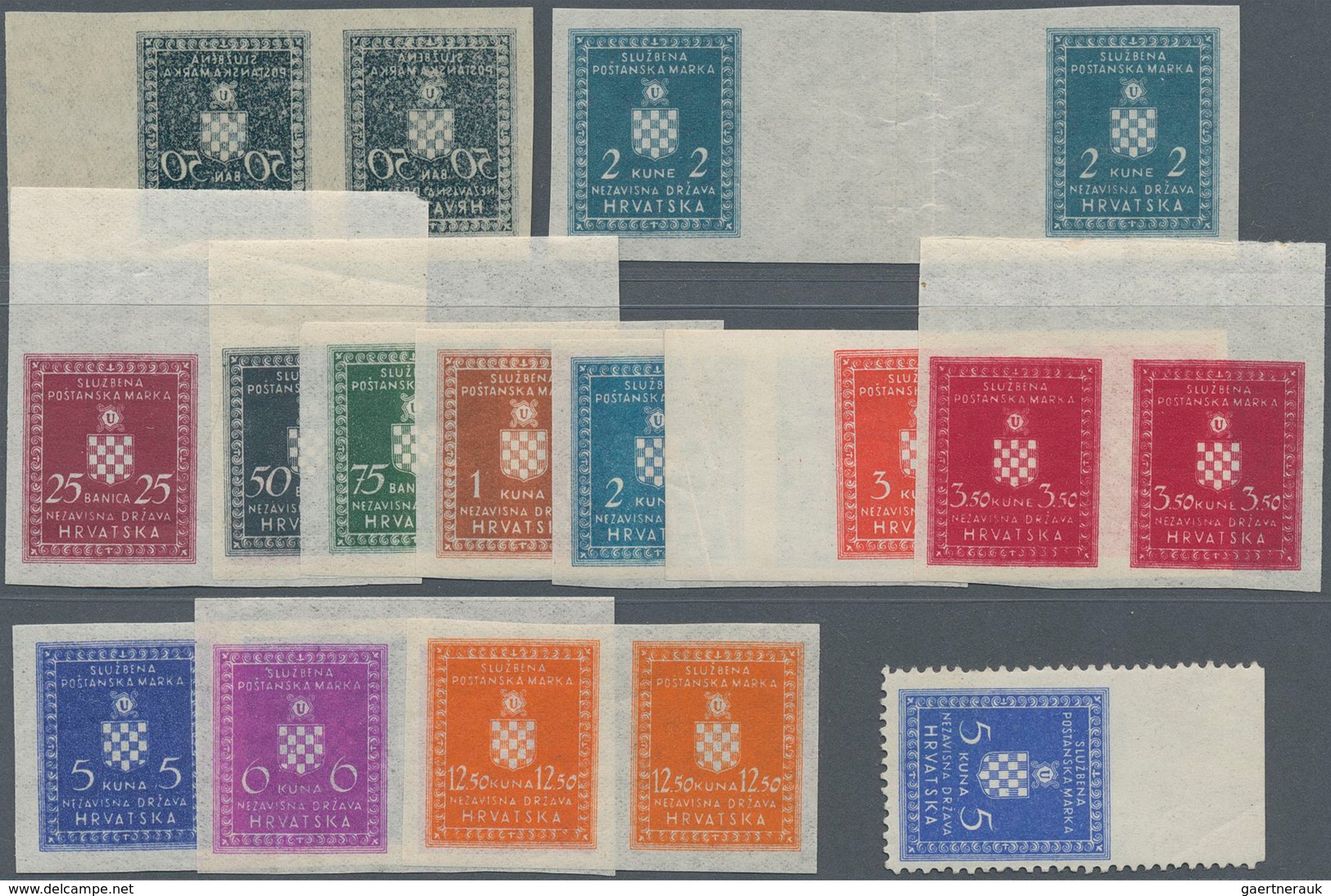 Kroatien - Dienstmarken: 1942, 0.25 B / 3.50 K., 5 K ., 6 K., 12.50 K. As Unperforated Double Pieces - Croatia