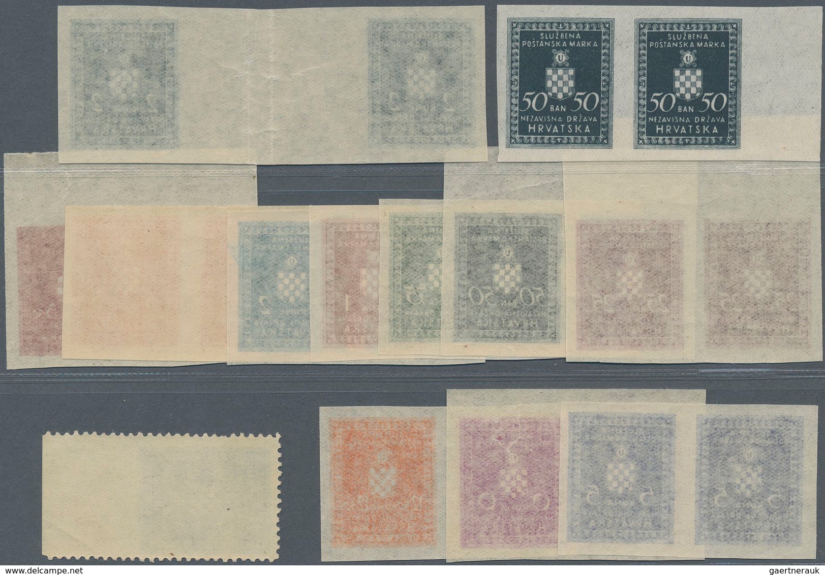 Kroatien - Dienstmarken: 1942, 0.25 B / 3.50 K., 5 K ., 6 K., 12.50 K. As Unperforated Double Pieces - Croatia