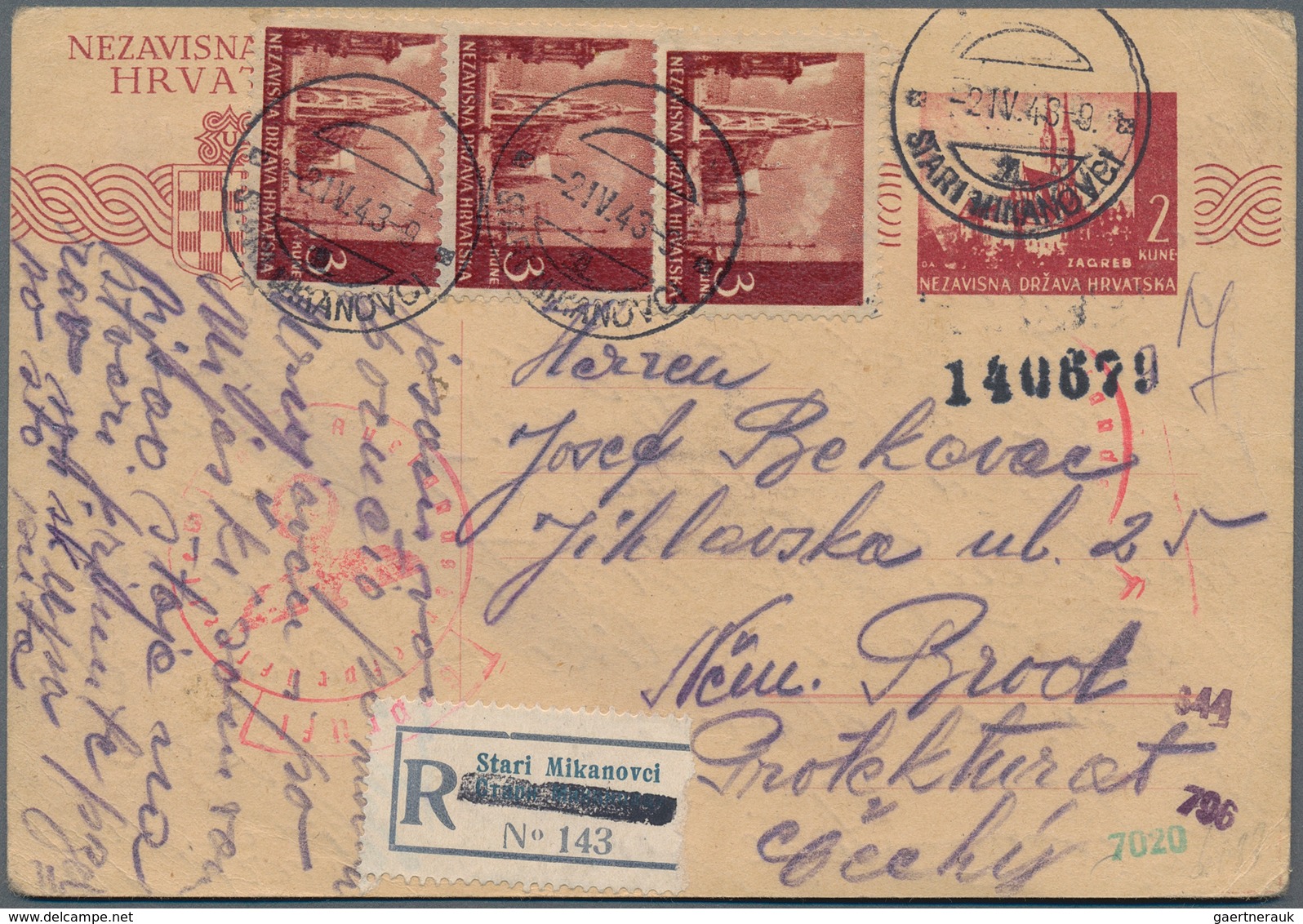 Kroatien - Ganzsachen: 1943. 2K Brown-carmine/pale Chamois (not Brownish Stock) Pictorial Stationery - Kroatien